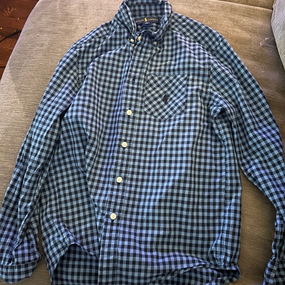Ralph Lauren Navy and Light Blue Plaid Shirt Boys Size 10-12